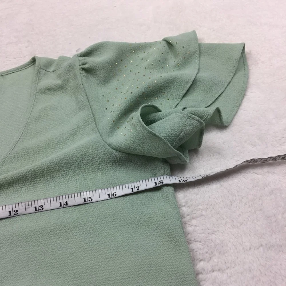 Michael Kors Peplum Blouse Top Size S Womans Green V-Neck Layered Flutter Sleeve - Picture 9 of 12